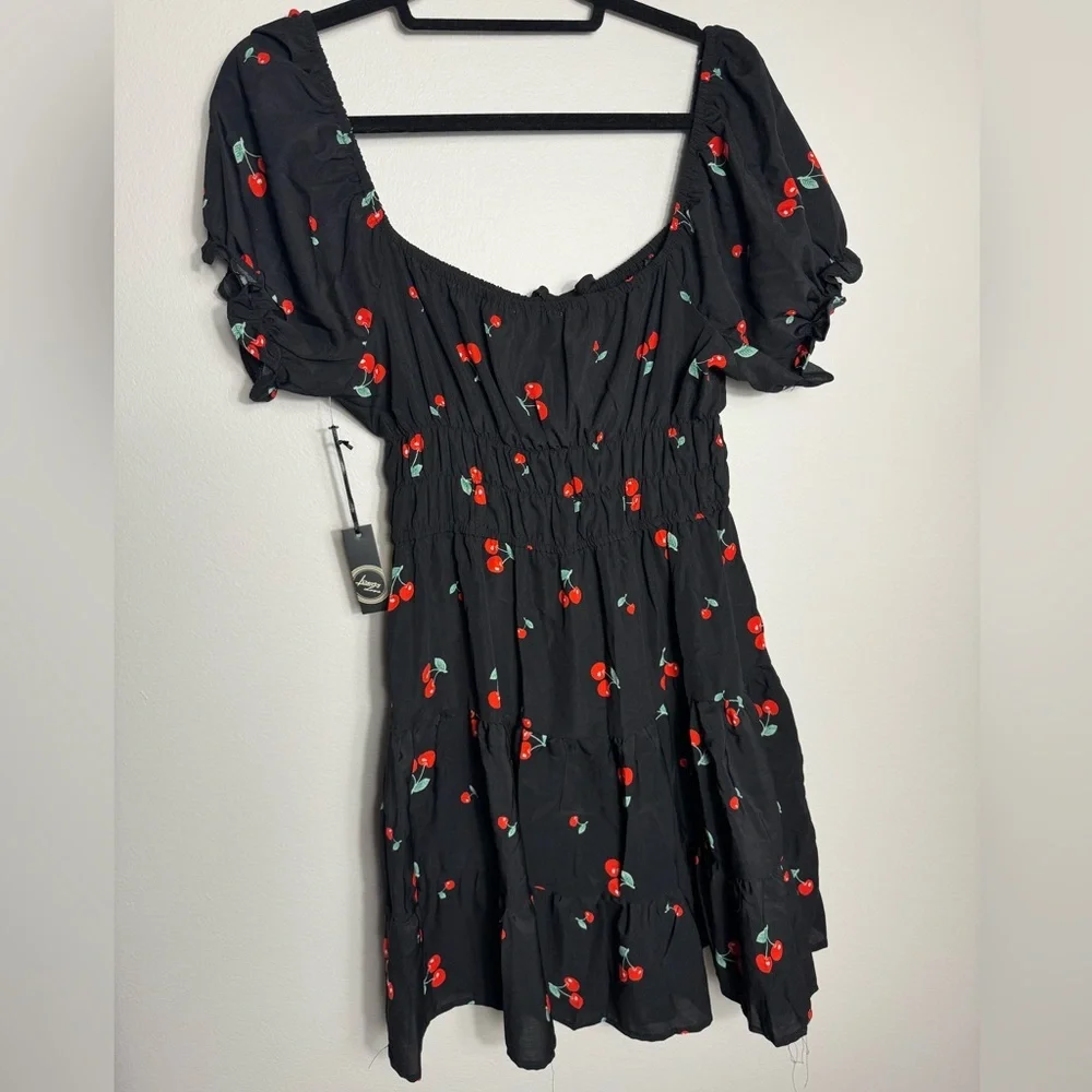 Black Cherry Print SunDress Mini Dress NWT - Picture 5 of 11